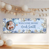 Personalised Party Banner For Christening Boy Photo Blue Flowers Cross