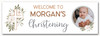 Personalised Party Banner For Christening Photo Welcome Cross Green Foliage