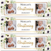 Personalised Party Banner For Christening Photo White Flowers Gold