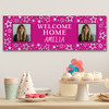 Personalised Party Banner For Welcome Home Travelling Female Photo Pink Stars