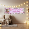 Personalised Party Banner For Welcome Home New Baby Girl Photo Pink Flowers Swan