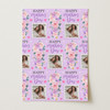 Personalised Wrapping Paper Mother's Day Photo Purple Flowers Heart Gift Wrap