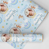 Personalised Wrapping Paper New Baby Boy Photo Blue Welcome Teddy Bear Gift Wrap