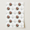 Personalised Wrapping Paper Wedding Day White Floral Wedding Rings Round Photo