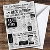 Born In 1980 Grey Newspaper Birthday Facts Any Year Any Age Personalised Card