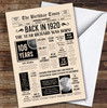 Born In 1920 Newspaper Birthday Facts Any Year Any Age Personalised Card
