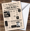 Born In 1922 Newspaper Birthday Facts Any Year Any Age Personalised Card