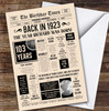 Born In 1923 Newspaper Birthday Facts Any Year Any Age Personalised Card