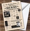 Born In 1929 Newspaper Birthday Facts Any Year Any Age Personalised Card