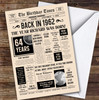 Born In 1962 Newspaper Birthday Facts Any Year Any Age Personalised Card