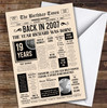 Born In 2007 Newspaper Birthday Facts Any Year Any Age Personalised Card