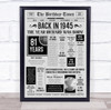 Born In 1945 Grey Newspaper Birthday Facts Any Year Any Age Personalised Print