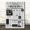 Born In 1953 Grey Newspaper Birthday Facts Any Year Any Age Personalised Print