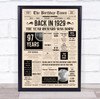 Born In 1929 Newspaper Birthday Facts Any Year Any Age Personalised Print