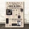 Born In 2009 Newspaper Birthday Facts Any Year Any Age Personalised Print
