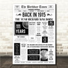 Born In 1915 White Newspaper Birthday Facts Any Year Any Age Personalised Print