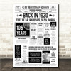 Born In 1920 White Newspaper Birthday Facts Any Year Any Age Personalised Print