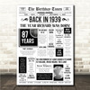 Born In 1939 White Newspaper Birthday Facts Any Year Any Age Personalised Print