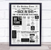 Born In 1945 White Newspaper Birthday Facts Any Year Any Age Personalised Print