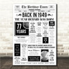 Born In 1949 White Newspaper Birthday Facts Any Year Any Age Personalised Print