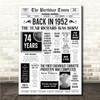 Born In 1952 White Newspaper Birthday Facts Any Year Any Age Personalised Print
