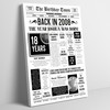 Born In 2008 White Newspaper Birthday Facts Any Year Any Age Personalised Print