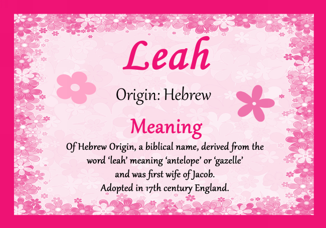 Leah Personalised Name Meaning Certificate - The Card Zoo