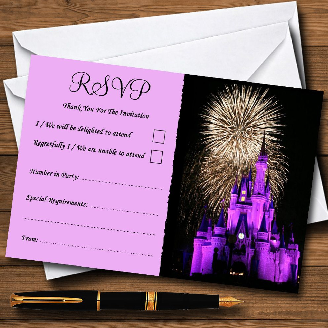 Disney Castle Fireworks Personalised Rsvp Cards The Card Zoo