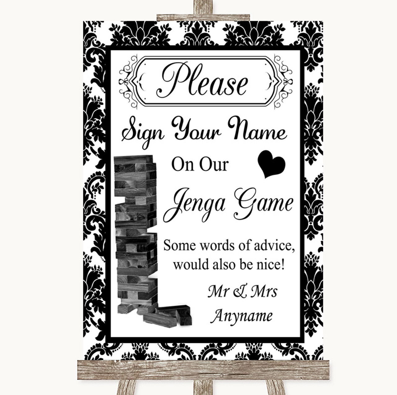 Black White Damask Jenga Guest Book Personalised Wedding Sign The Card Zoo