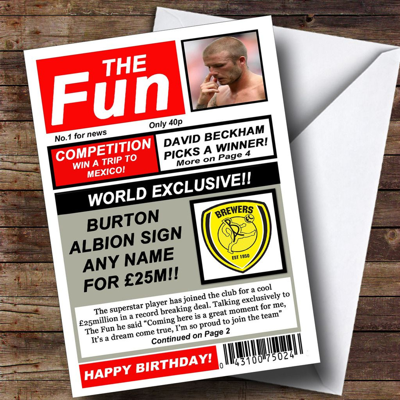 Burton Albion Football Fan Funny Newspaper Personalised Birthday