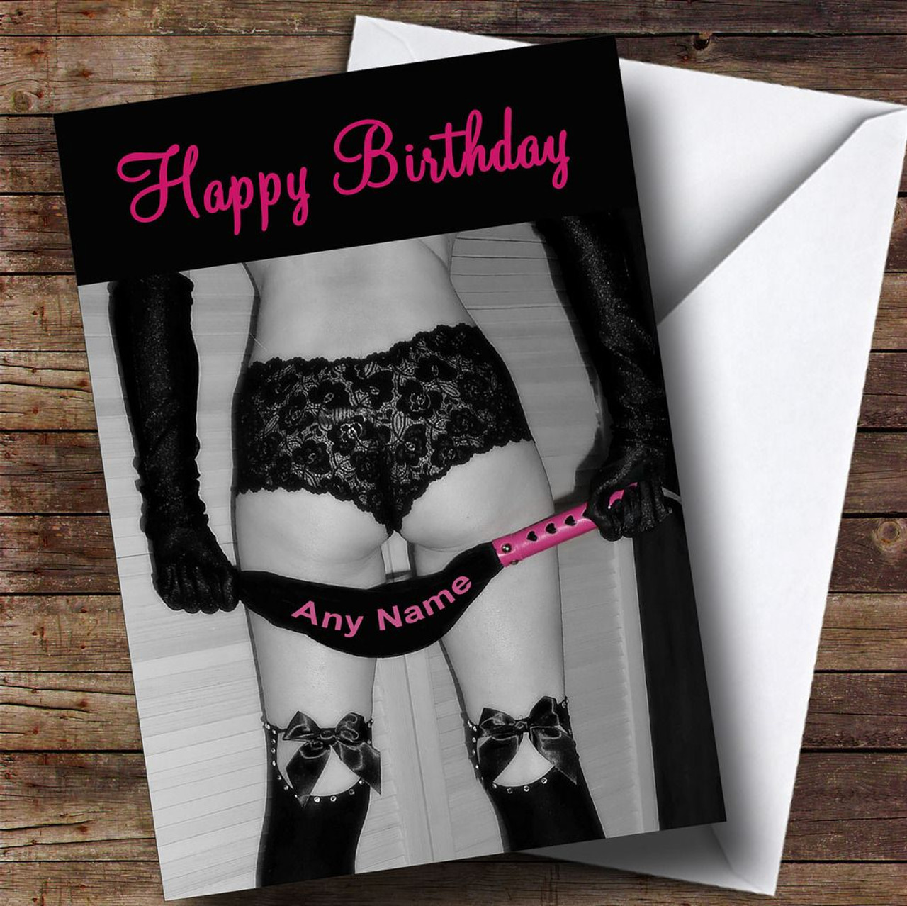 Sexy Lady Bondage Whip Funny Personalised Birthday Card - The Card Zoo
