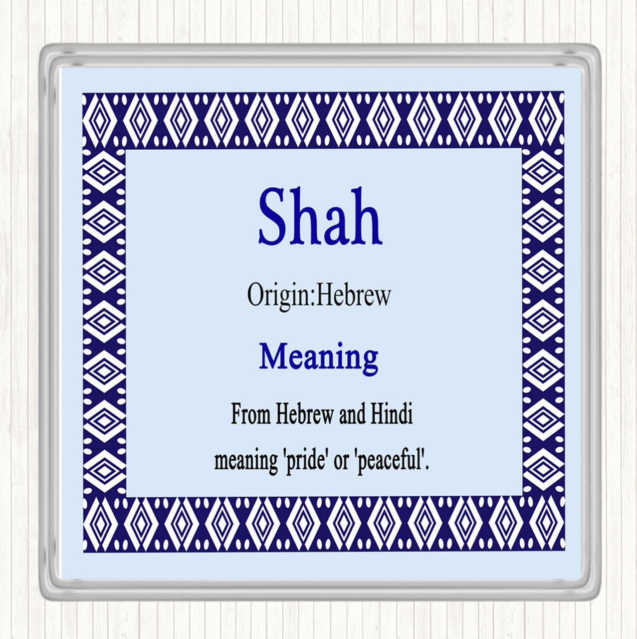 Shah Name Meaning Drinks Mat Coaster Blue