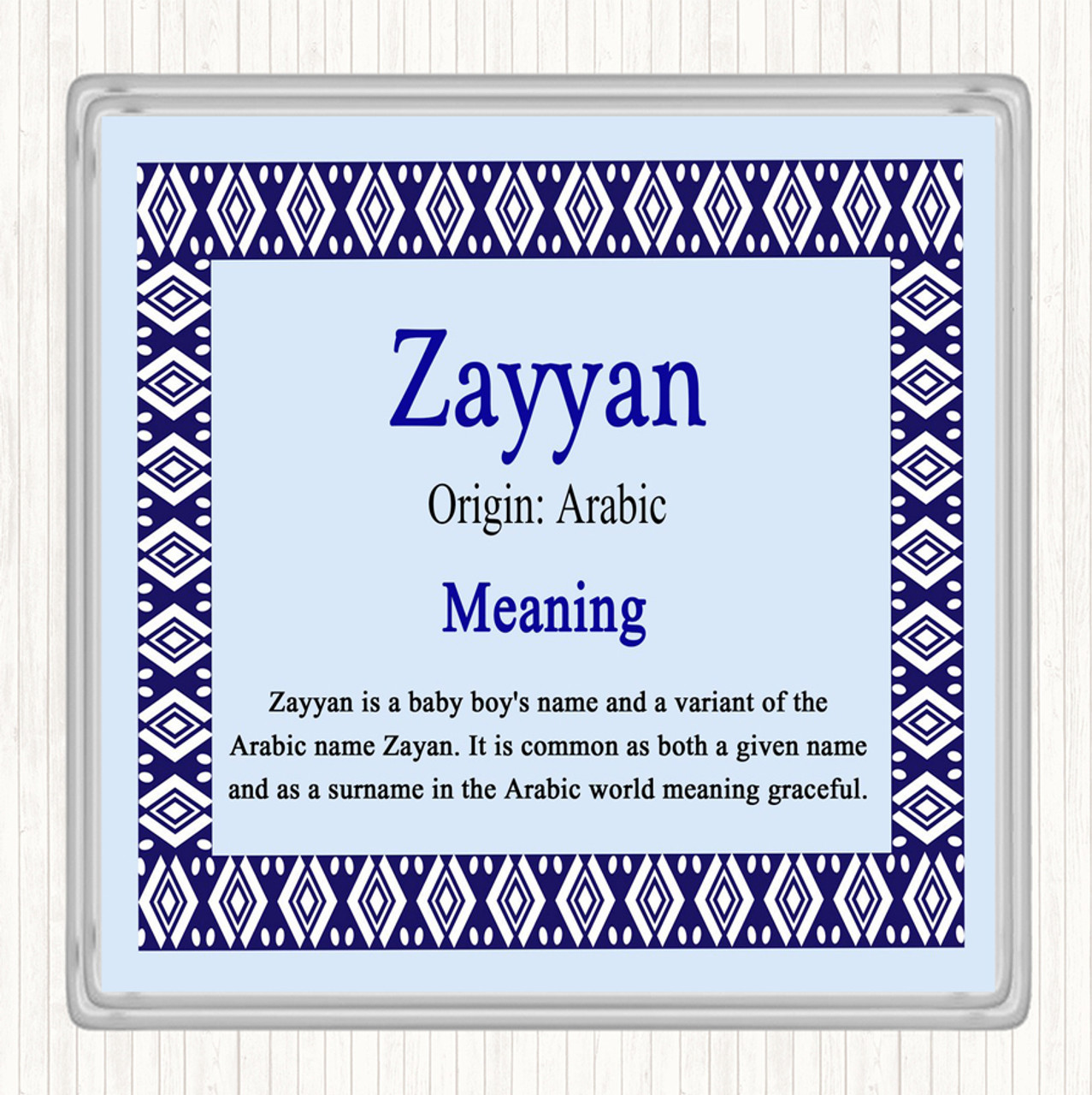 Zayyan Name Meaning Drinks Mat Coaster Blue