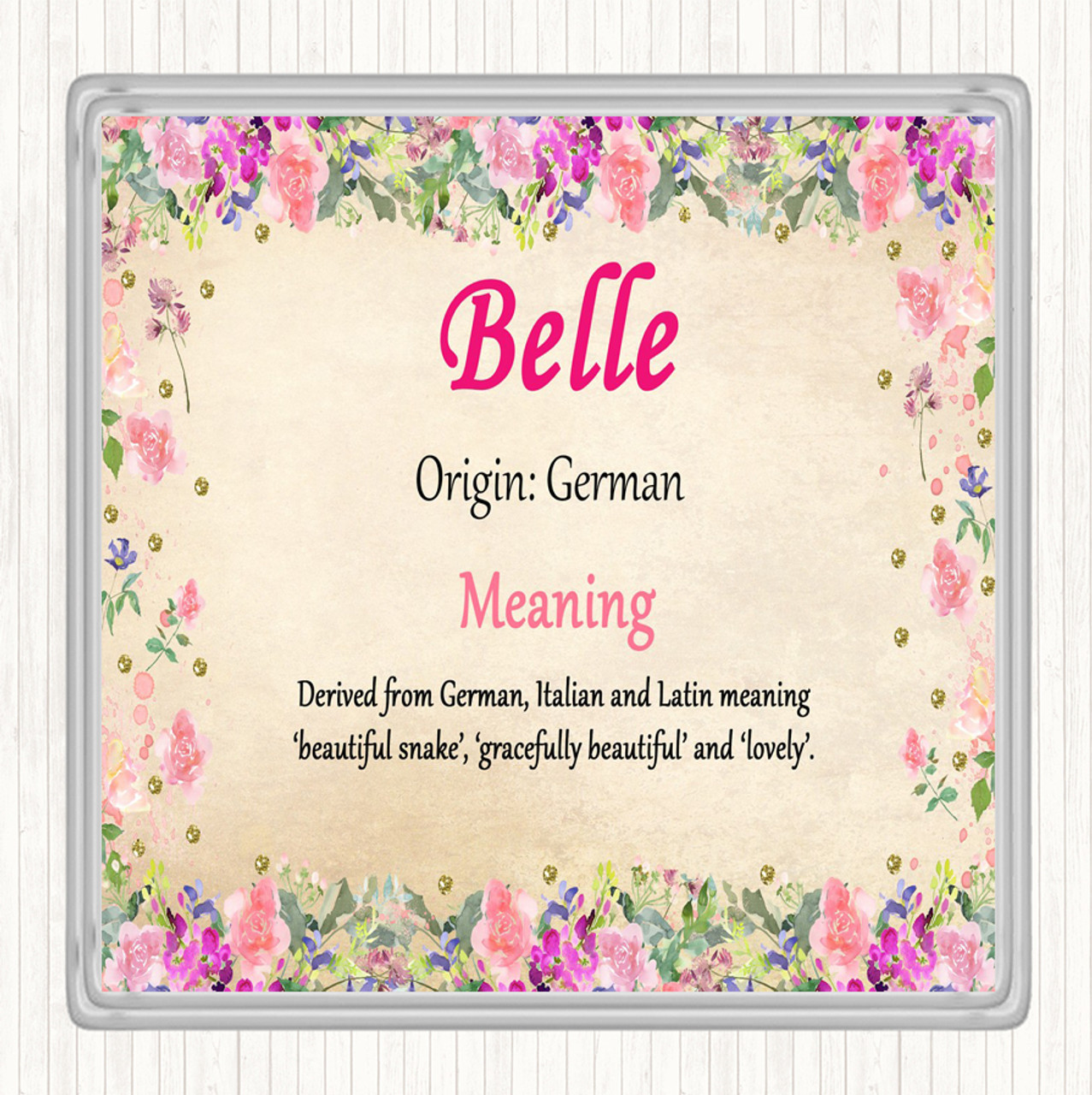 Belle Name Meaning Drinks Mat Coaster Floral The Card Zoo