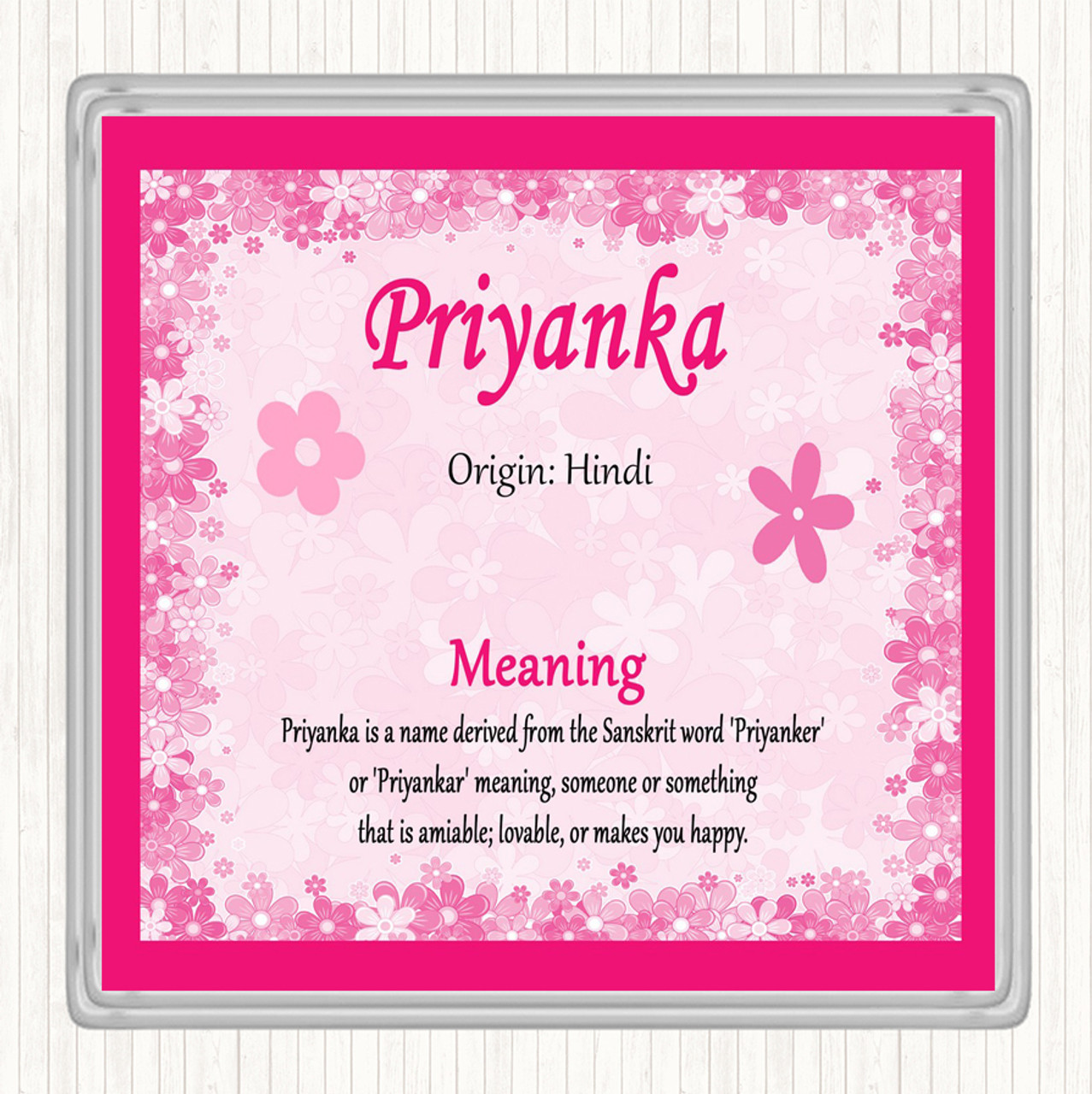 Priyanka Name Meaning Drinks Mat Coaster Pink The Card Zoo