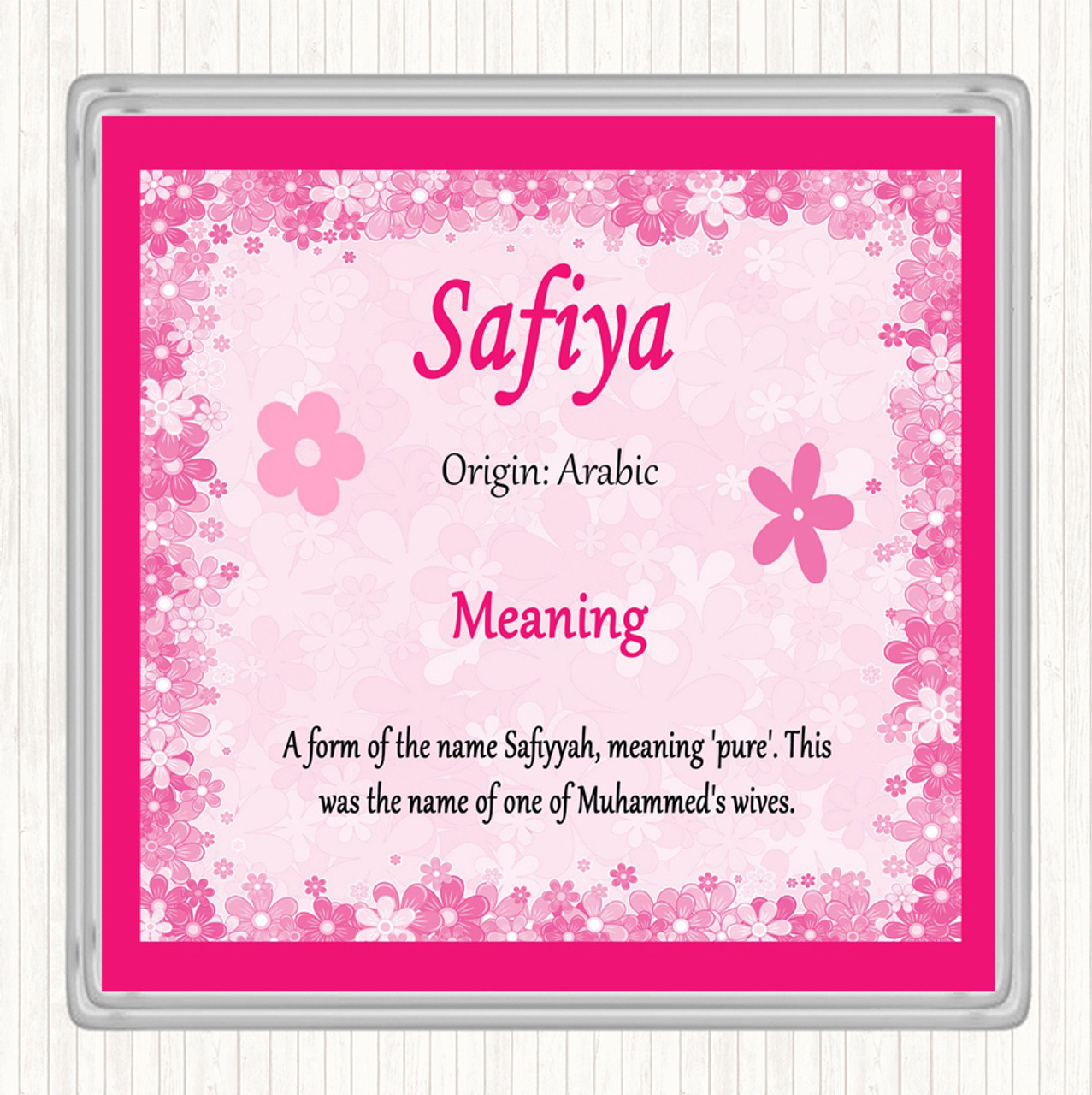 Safiya Name Meaning Drinks Mat Coaster Pink