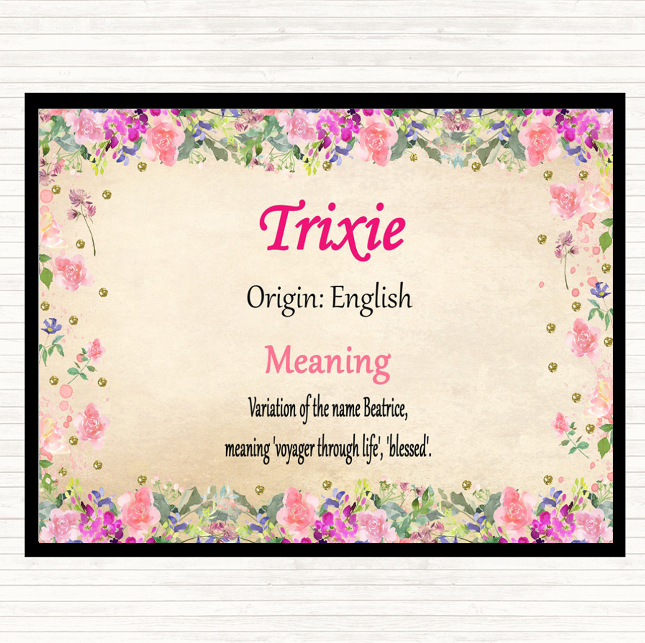 Trixie Name Meaning Mouse Mat Pad Floral The Card Zoo