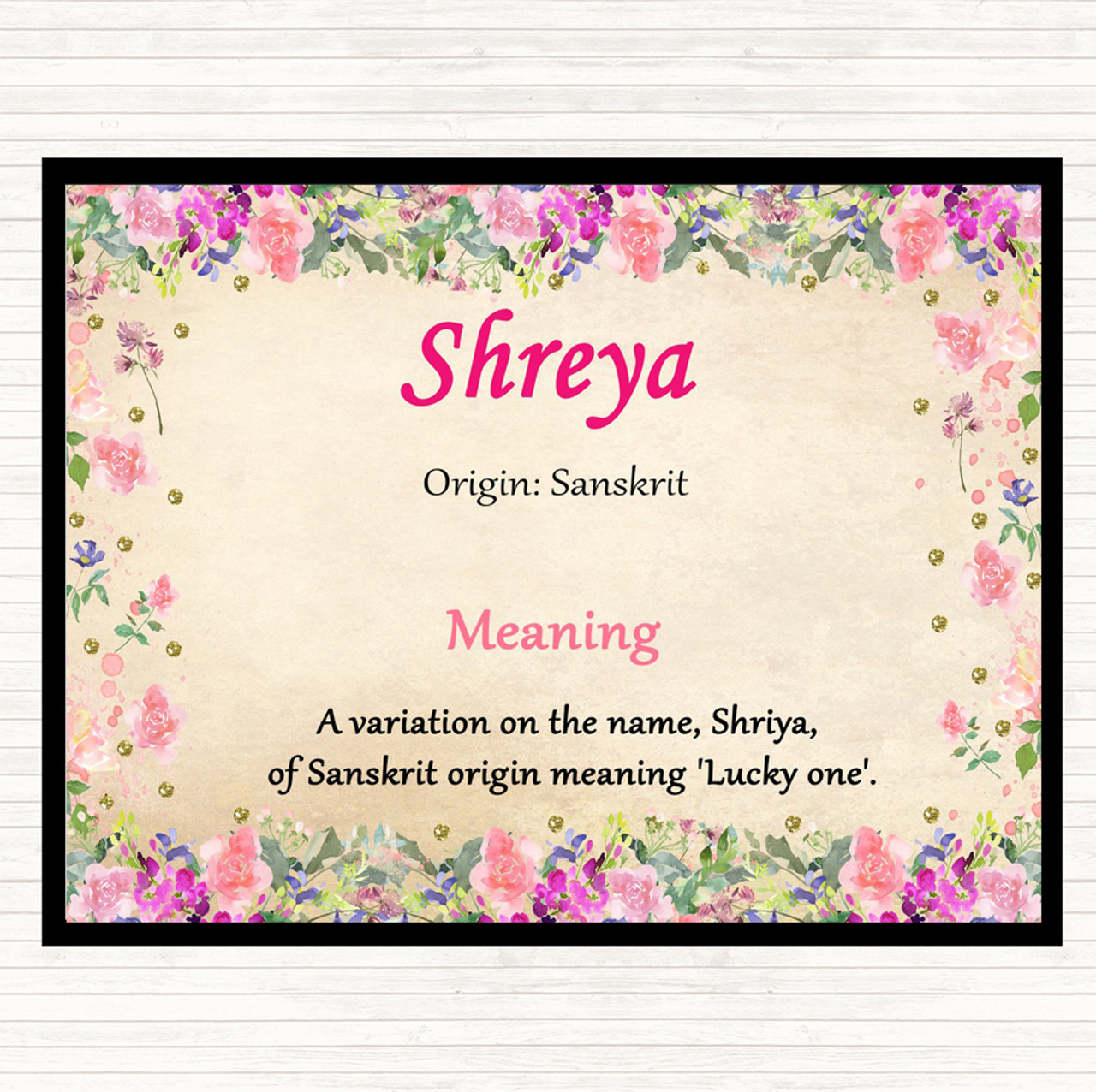 Shreya Name Meaning Dinner Table Placemat Floral The Card Zoo