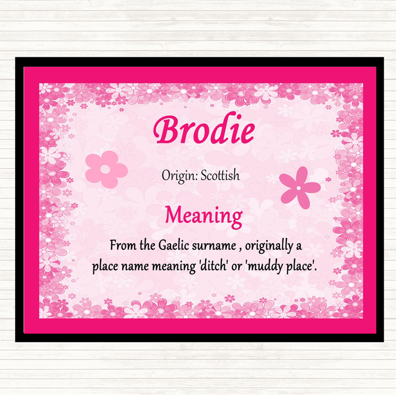 Brodie Name Meaning Dinner Table Placemat Pink The Card Zoo