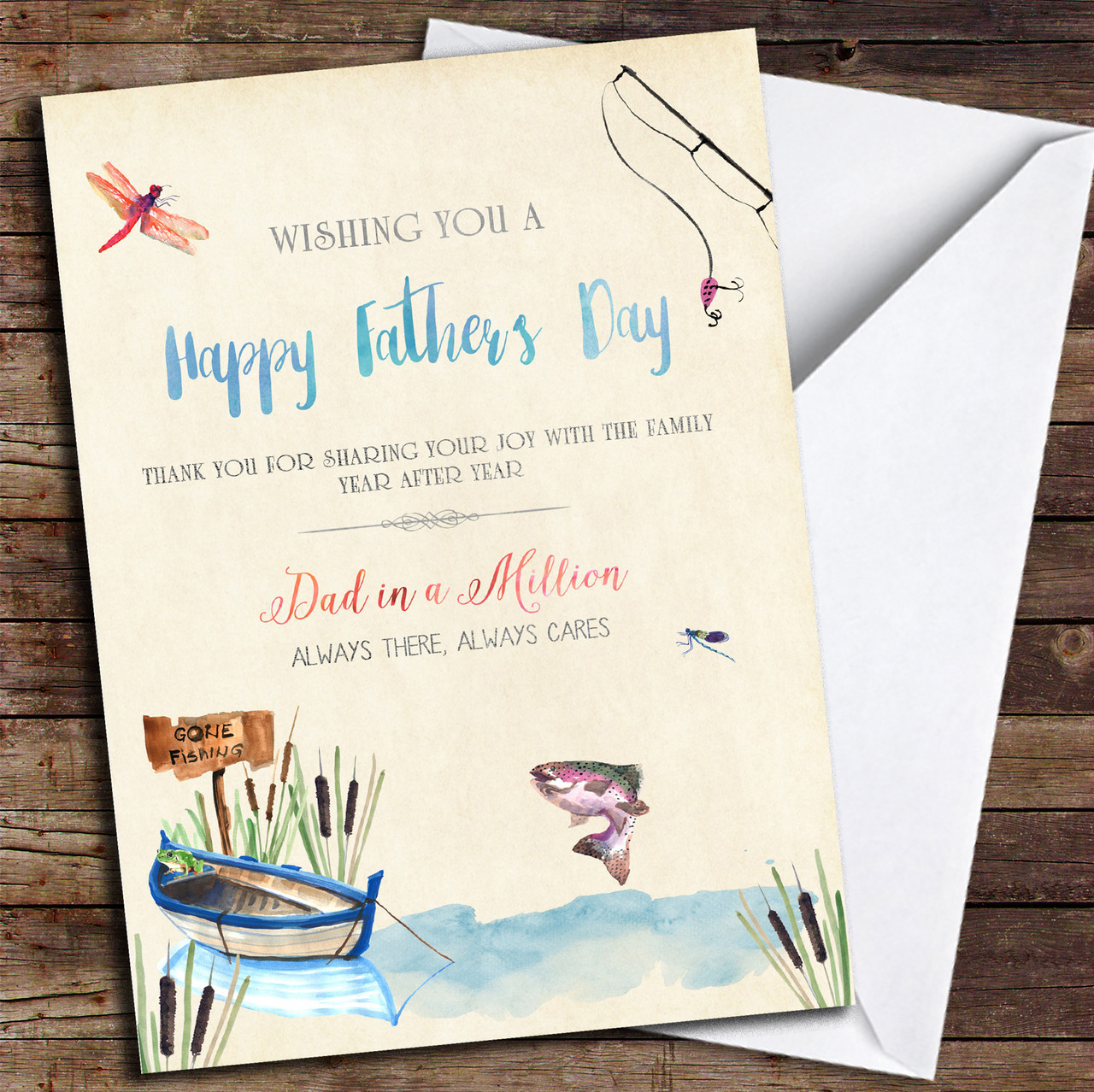 Dad Fishing Beautiful Words Personalised Father's Day Card - The