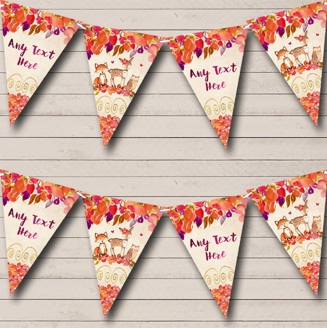Party Banner Bunting Autumn Fall Woodland Forest Animals Fox Baby