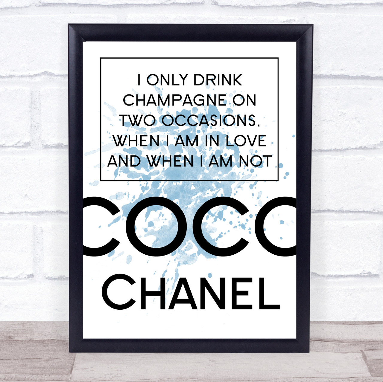 Blue Coco Chanel Drink Champagne Quote Wall Art Print