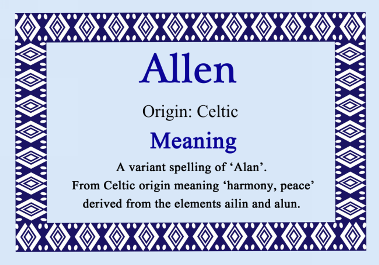 Allen Personalised Name Meaning Certificate - The Card Zoo