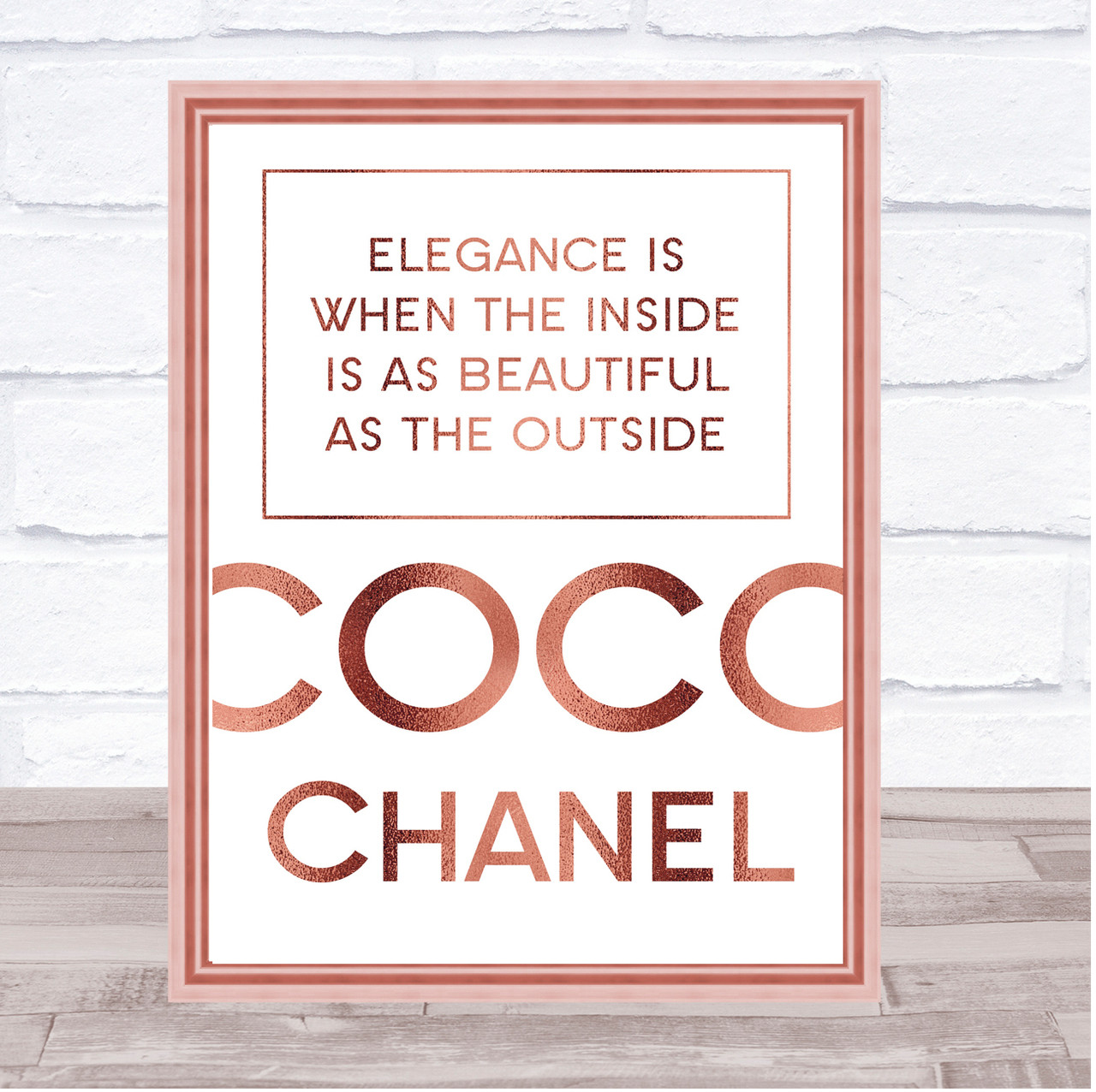 Rose Gold Coco Chanel Elegance Is Quote Wall Art Print - The Card Zoo