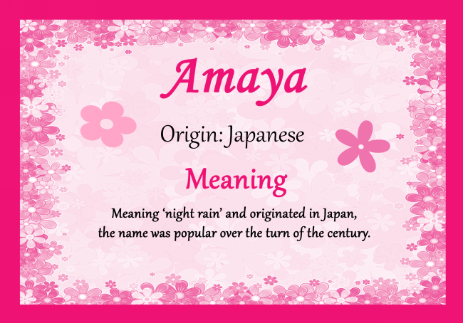 Amaya Personalised Name Meaning Certificate The Card Zoo
