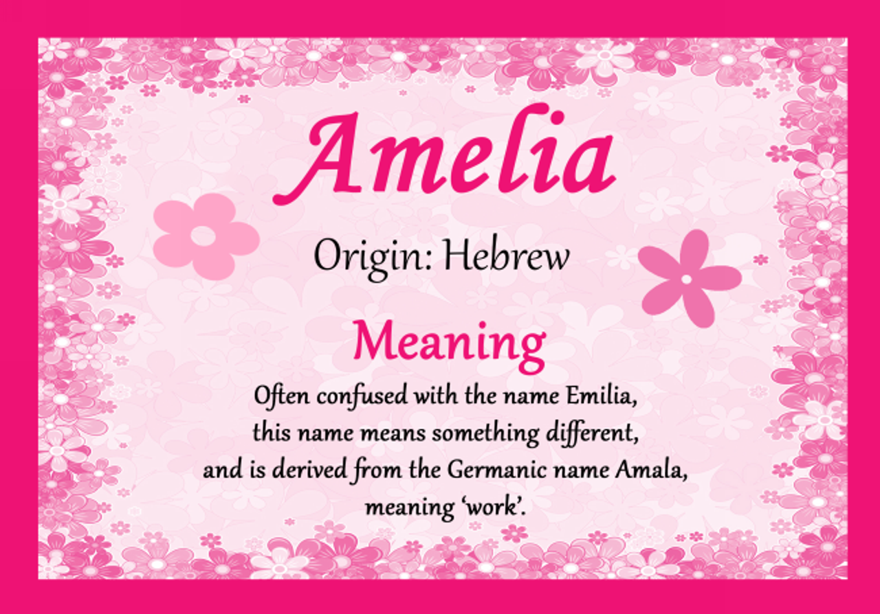 Amelia Personalised Name Meaning Certificate The Card Zoo