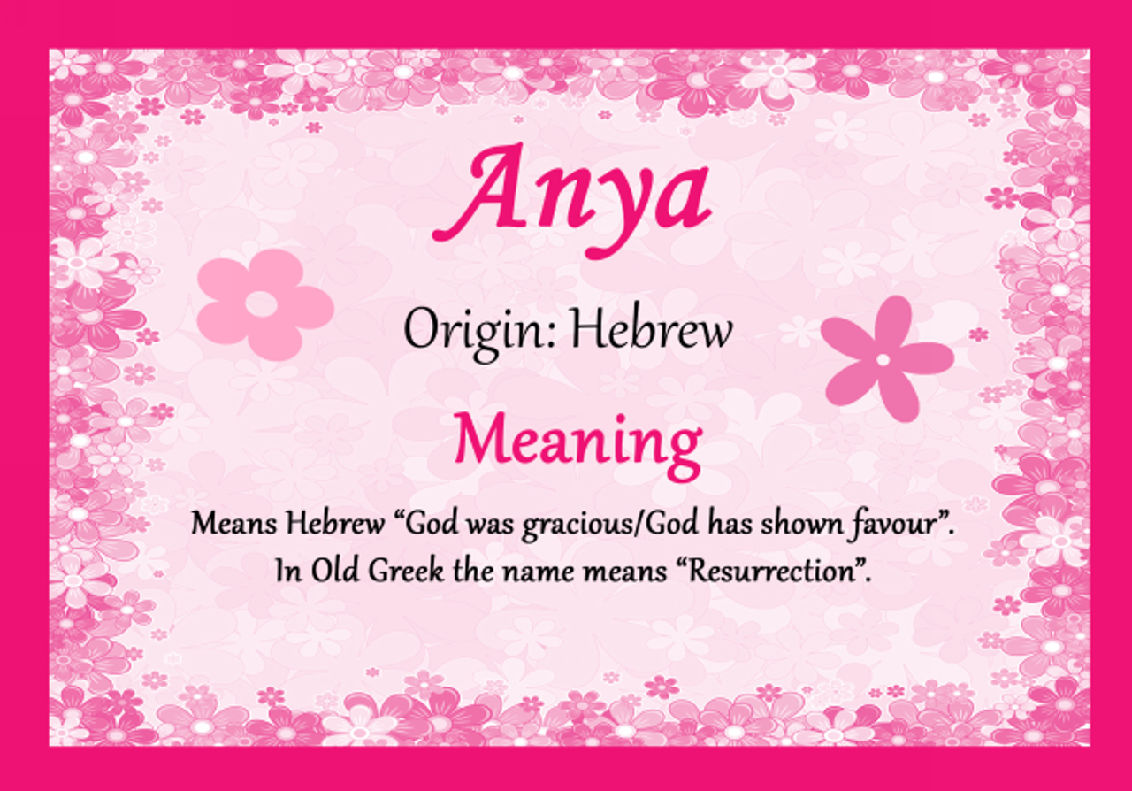 Anya Personalised Name Meaning Certificate The Card Zoo