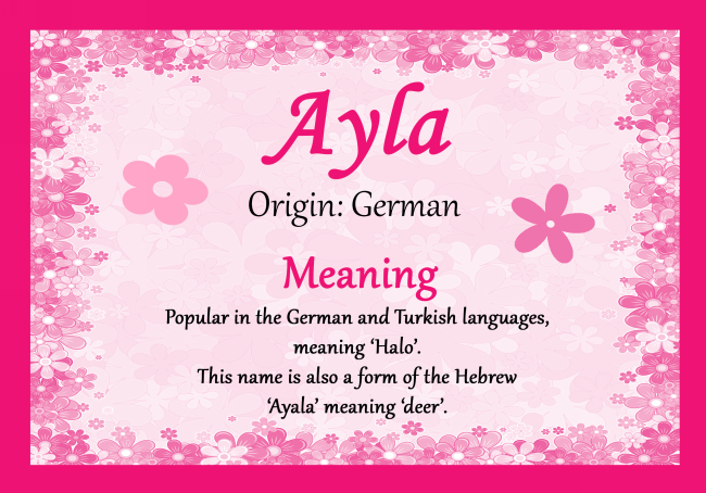 Ayla Personalised Name Meaning Certificate The Card Zoo