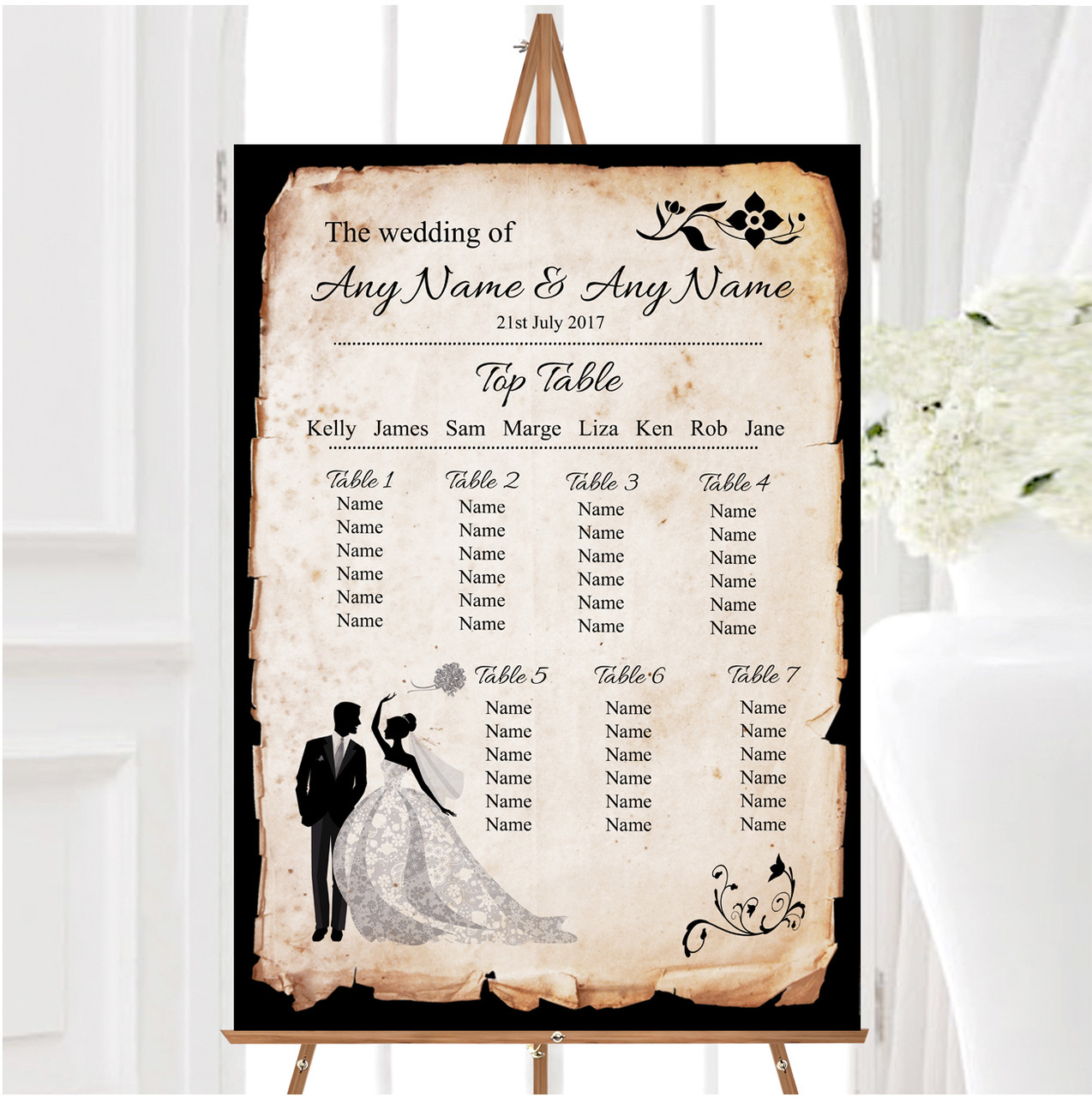 Black White Vintage Rustic Postcard Personalised Wedding Seating Table Plan - The Card Zoo black-white-vintage-rustic-postcard-personalised-wedding-seating-table-plan-the-card-zoo