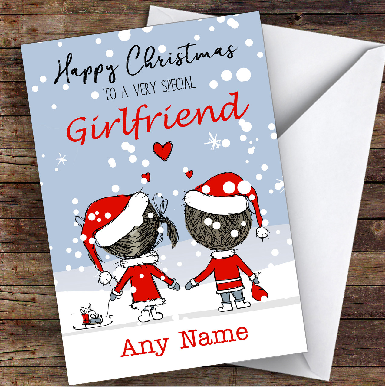 snowy scene couple girlfriend personalised christmas card - the